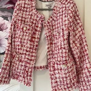 NANETTE LEPORE | TWEED JACKET IN PINK/RED - SIZE 16